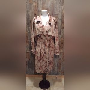 NWT $108 PHILOSOPHY FLORAL WATERCOLOR FAUX LEATHER WOMENS TRENCH COAT SZ 1X NEW